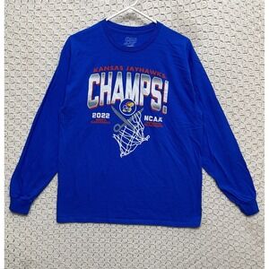 Kansas Jayhawks 2022 NCAA Champions Shirt Mens L Blue‎ 84 Long Sleeve Basketball